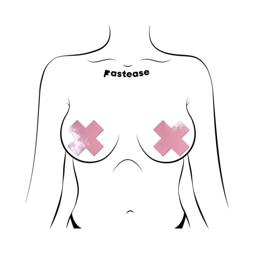 Pastease Plus X: Faux Latex Pleather Vinyl Baby Pink Cross Pasties - Image 2