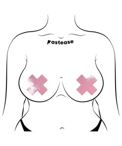 Pastease Plus X: Faux Latex Pleather Vinyl Baby Pink Cross Pasties