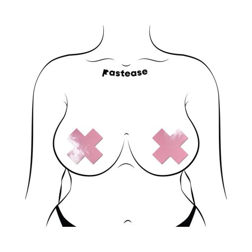 Pastease Plus X: Faux Latex Pleather Vinyl Baby Pink Cross Pasties - Image 3