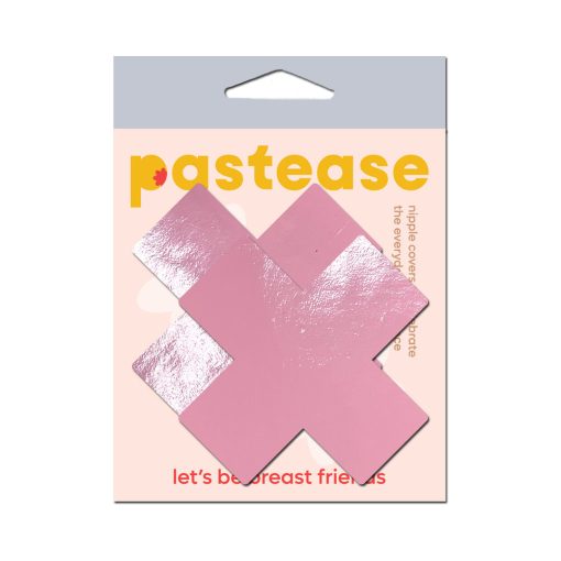 Pastease Plus X: Faux Latex Pleather Vinyl Baby Pink Cross Pasties - Image 5