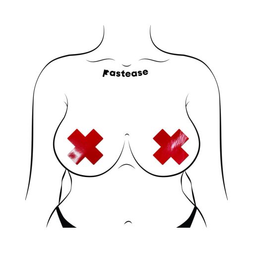 Pastease Plus X: Faux Latex Pleather Vinyl Red Cross Pasties - Image 3