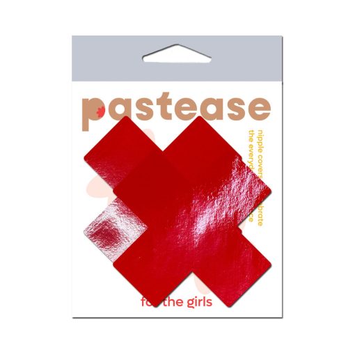 Pastease Plus X: Faux Latex Pleather Vinyl Red Cross Pasties - Image 5
