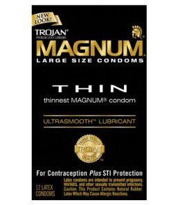 Trojan Magnum Thin Large Size Condoms With Ultrasmooth Lubricant 12-Pack