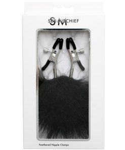 Sportsheets Sex & Mischief Adjustable Feathered Nipple Clamps Black