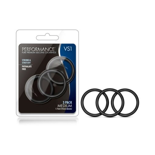 Performance Vs1 Pure Premium Silicone Cockrings 3-Pack Medium Black