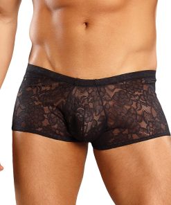 Male Power Stretch Lace Mini Short Black Sml