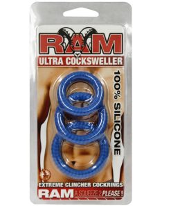 Ram Ultra Silicone Cocksweller 3 Cock Rings (Blue)