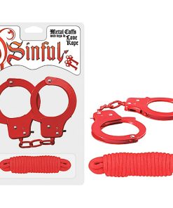 Sinful Metal Cuffs With Keys & 118In. Love Rope (Red)