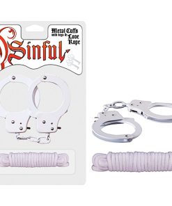Sinful Metal Cuffs With Keys & 118In. Love Rope (White)
