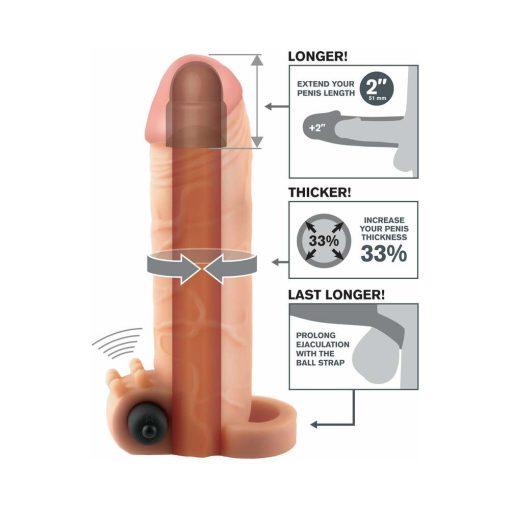 Fantasy X-Tensions Vibrating Real Feel 2 In. Extension With Ball Strap Beige - Image 4