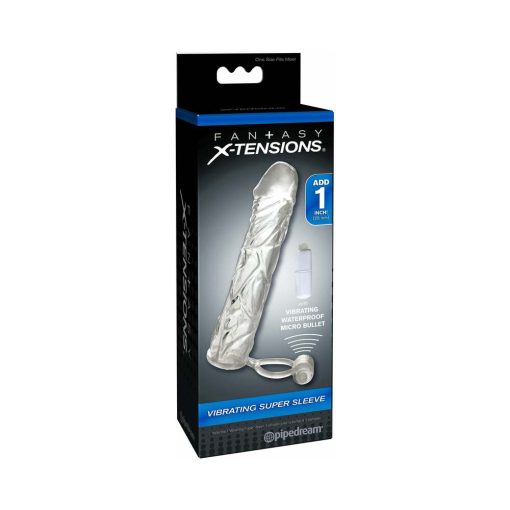 Fantasy X-Tensions Vibrating Super Sleeve 1 In. Extension With Ball Strap Clear