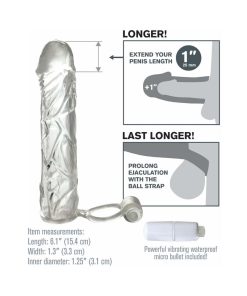 Fantasy X-Tensions Vibrating Super Sleeve 1 In. Extension With Ball Strap Clear