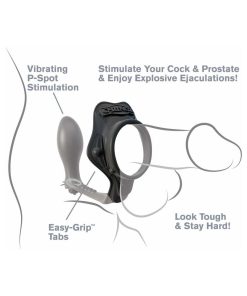 Fantasy C-Ringz Rock Hard Ass-Gasm Vibrating Silicone Cockring With Anal Plug Black