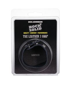 Rock Solid Adjustable Leather 3 Snap Cock Ring (Black)