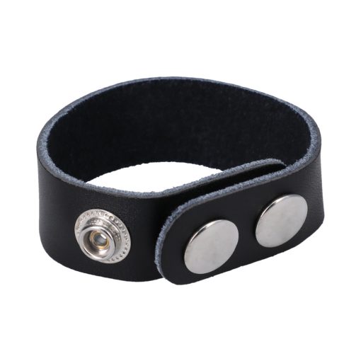 Rock Solid Adjustable Leather 3 Snap Cock Ring (Black) - Image 2