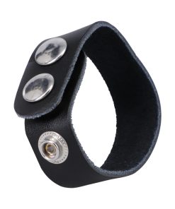 Rock Solid Adjustable Leather 3 Snap Cock Ring (Black)