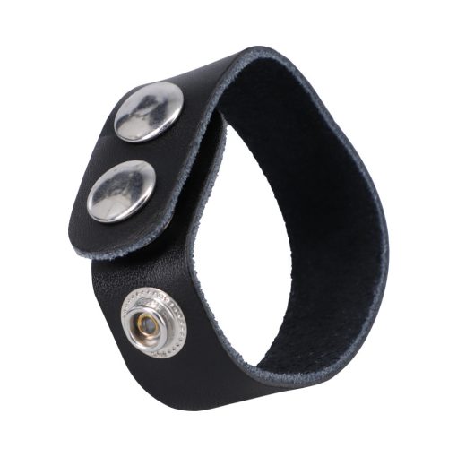 Rock Solid Adjustable Leather 3 Snap Cock Ring (Black) - Image 4
