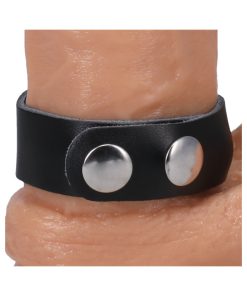 Rock Solid Adjustable Leather 3 Snap Cock Ring (Black)