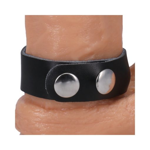 Rock Solid Adjustable Leather 3 Snap Cock Ring (Black) - Image 6