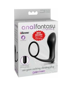 Anal Fantasy Collection Silicone Ass-Gasm Vibrating Cockring & Plug Black
