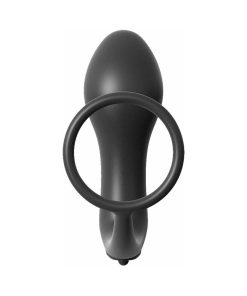 Anal Fantasy Ass-Gasm Silicone Vibrating Cockring & Plug – Black
