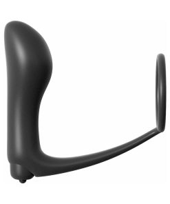 Anal Fantasy Ass-Gasm Silicone Vibrating Cockring & Plug – Black