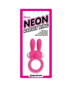 Neon Rabbit Ring Vibrating Silicone Cockring With Ears Pink