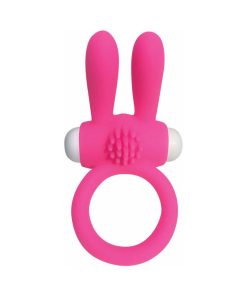 Neon Rabbit Ring Vibrating Silicone Cockring With Ears Pink