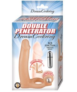 Double Penetrator Dream Cockring With 10 Fuction Bullet Waterproof Flesh