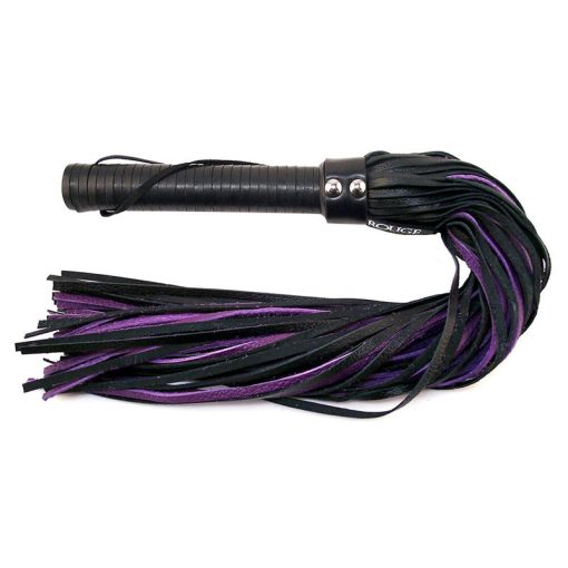 Rouge Flogger W/Leather Handle & Floggers Black/Purple