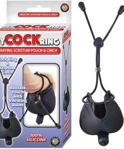 My Cock Ring Vibrating Scrotum Pouch & Cinch With Bullet Silicone Waterproof Black