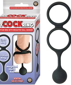 My Cock Ring Scrotum Ring With Weighted Ball Banger Silicone Black