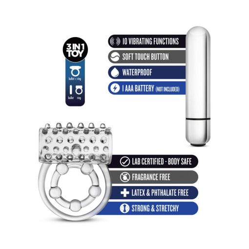 Stay Hard Vibrating Super Clitifier Cockring Clear - Image 5