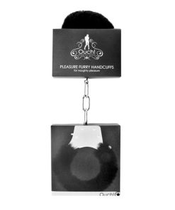 Ouch! Pleasure Furry Handcuffs With Quick-Release Black