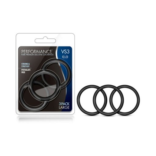 Performance Vs3 Pure Premium Silicone Cockrings 3-Pack Large Black