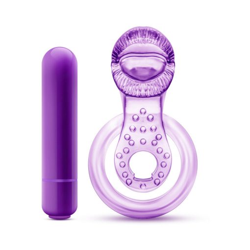 Play With Me Lick It Vibrating Double Strap Cockring Purple - Image 4
