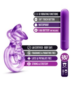 Play With Me Lick It Vibrating Double Strap Cockring Purple