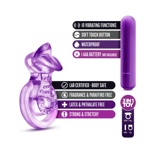 Play With Me Lick It Vibrating Double Strap Cockring Purple - Image 7