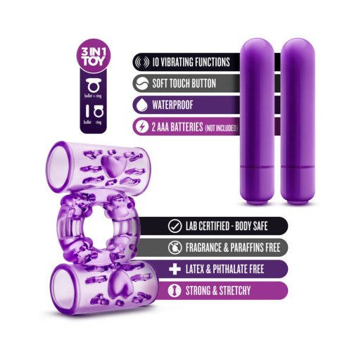 Play With Me Double Play Dual Vibrating Cockring Purple - Image 4