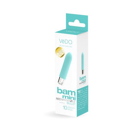 mini bullet vibrator in turquoise silicone, rechargeable waterproof design with 10 vibration modes