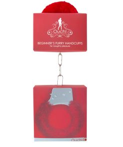 Ouch! Beginner'S Furry Handcuffs With Quick-Release Red
