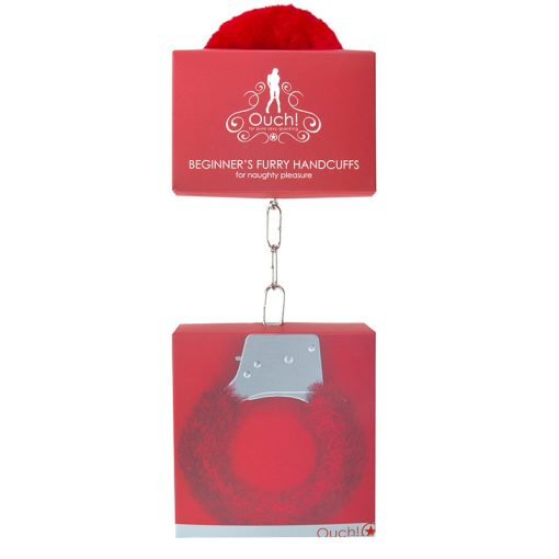 Ouch! Beginner'S Furry Handcuffs With Quick-Release Red