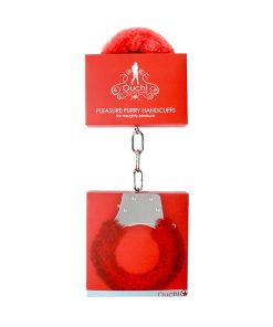 Ouch! Pleasure Furry Handcuffs With Quick-Release Red