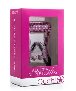Ouch! Adjustable Metal Nipple Clamps With Chain Pink
