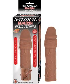 Natural Realskin Penis Xtender With Removable Bullet Waterproof Brown