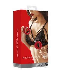 Ouch! Premium Plush Leather Adjustable Wrist Cuffs Red