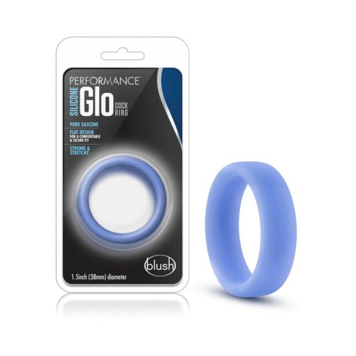 blue silicone cock ring glow in the dark flat design hypoallergenic body-safe