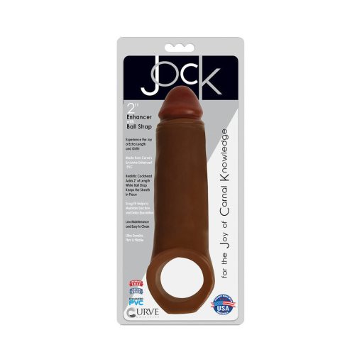 Curve Toys Jock 2 In. Enhancer With Ball Strap Extension Sheath Brown