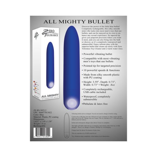Zero Tolerance All Mighty Rechargeable Bullet Vibrator Blue - Image 7