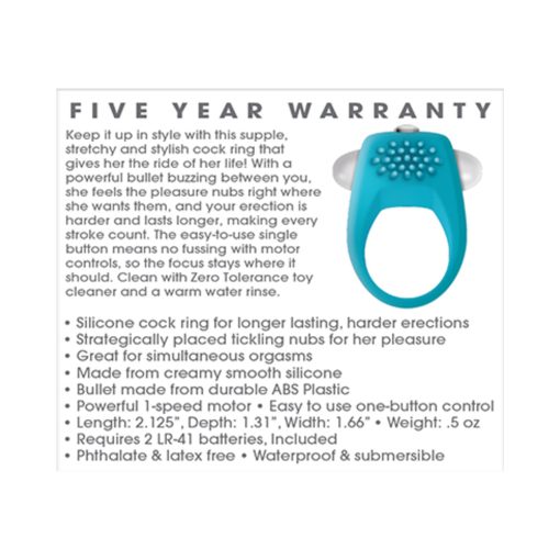 Zero Tolerance Teal Tickler Single-Speed Vibrating Silicone Cockring Teal - Image 7